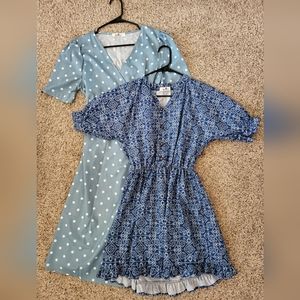 2 assorted Blue dress (wrap dress, printed dress)